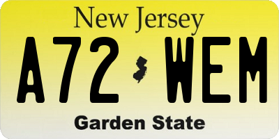 NJ license plate A72WEM