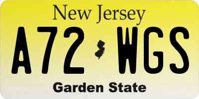NJ license plate A72WGS