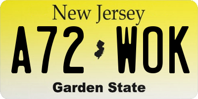 NJ license plate A72WOK