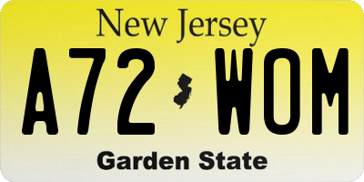 NJ license plate A72WOM