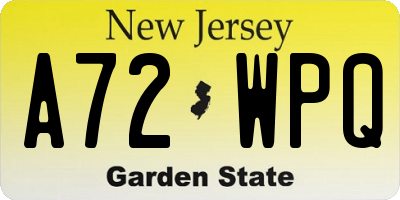NJ license plate A72WPQ