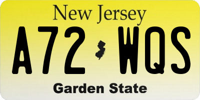 NJ license plate A72WQS