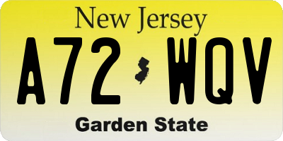 NJ license plate A72WQV