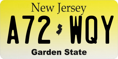 NJ license plate A72WQY