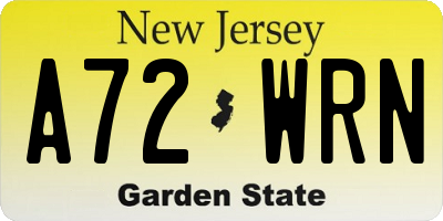 NJ license plate A72WRN