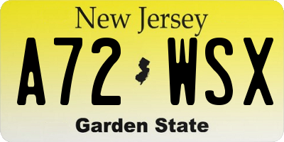 NJ license plate A72WSX