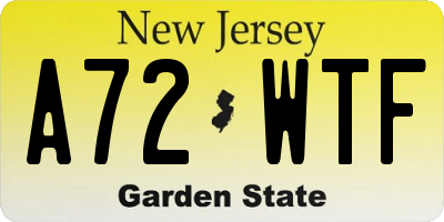 NJ license plate A72WTF