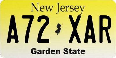 NJ license plate A72XAR