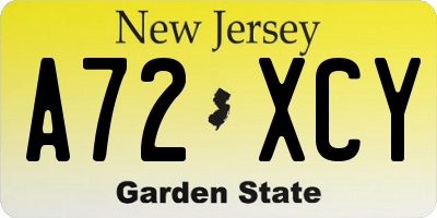 NJ license plate A72XCY