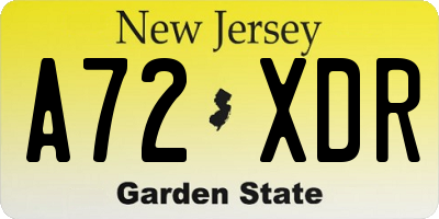 NJ license plate A72XDR