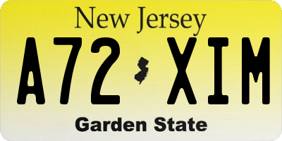 NJ license plate A72XIM