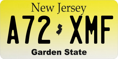 NJ license plate A72XMF