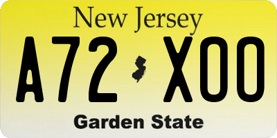 NJ license plate A72XOO