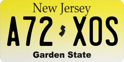 NJ license plate A72XOS