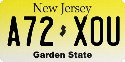 NJ license plate A72XOU