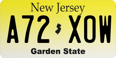 NJ license plate A72XOW