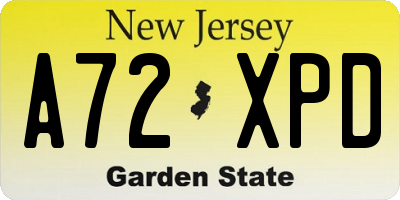 NJ license plate A72XPD
