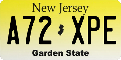 NJ license plate A72XPE