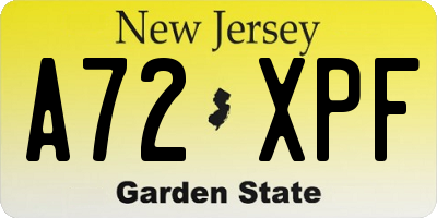 NJ license plate A72XPF