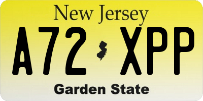 NJ license plate A72XPP