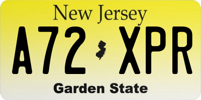 NJ license plate A72XPR