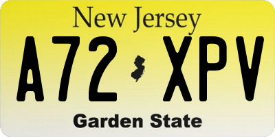 NJ license plate A72XPV
