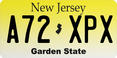 NJ license plate A72XPX