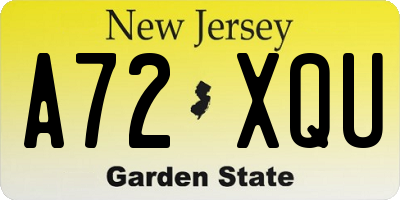 NJ license plate A72XQU