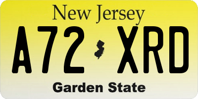 NJ license plate A72XRD