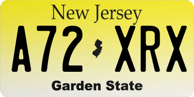 NJ license plate A72XRX