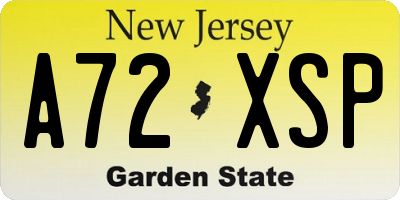 NJ license plate A72XSP