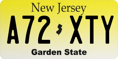 NJ license plate A72XTY