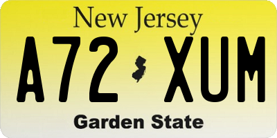 NJ license plate A72XUM