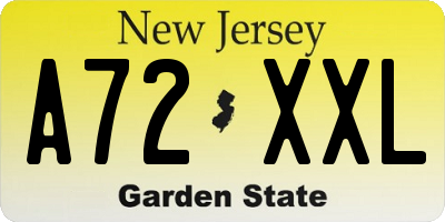 NJ license plate A72XXL