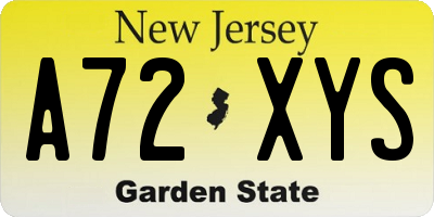 NJ license plate A72XYS