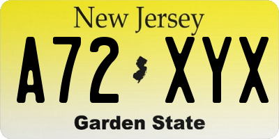 NJ license plate A72XYX
