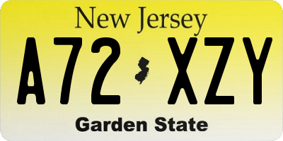NJ license plate A72XZY