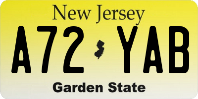 NJ license plate A72YAB