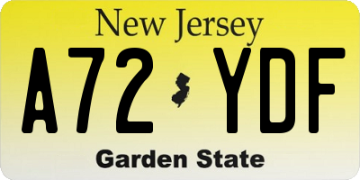 NJ license plate A72YDF