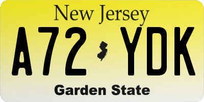 NJ license plate A72YDK