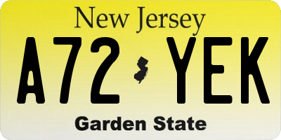 NJ license plate A72YEK