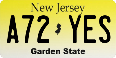 NJ license plate A72YES