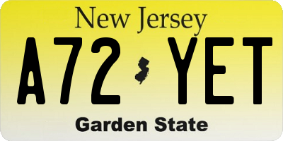 NJ license plate A72YET