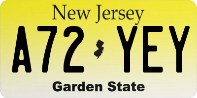 NJ license plate A72YEY