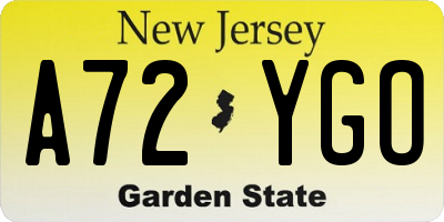 NJ license plate A72YGO