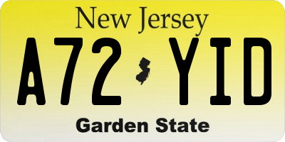 NJ license plate A72YID