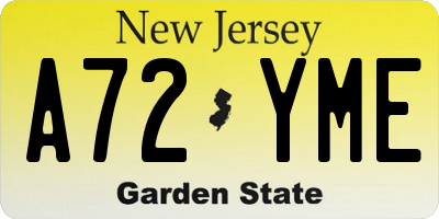 NJ license plate A72YME