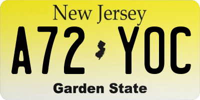 NJ license plate A72YOC