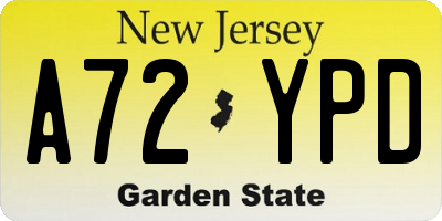 NJ license plate A72YPD