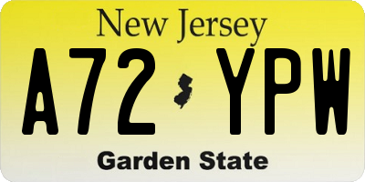 NJ license plate A72YPW